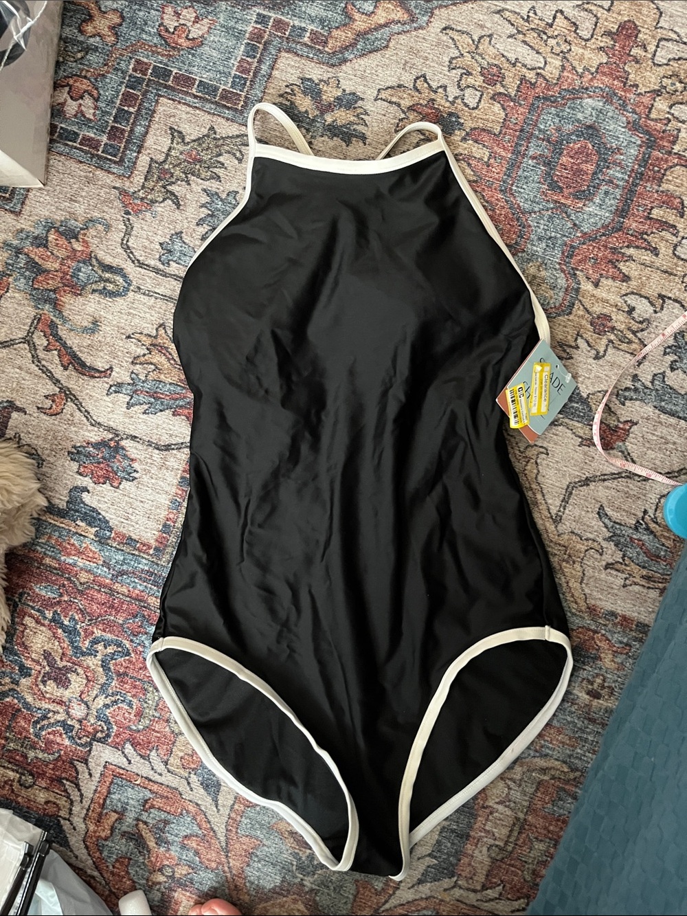 Medium Shade & Shore Black One-Piece Swimsuit with White Trim